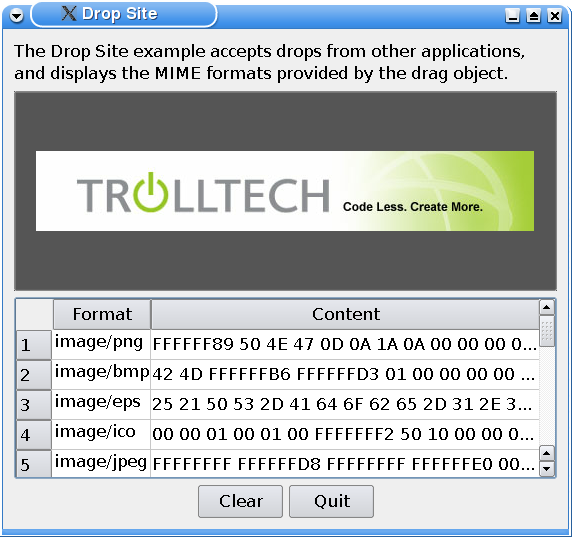 Screenshot of the Dropsite example