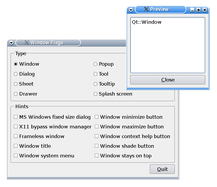 Screenshot of the Window Flags example