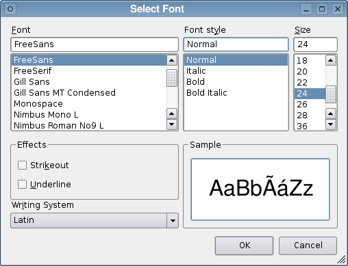 A font dialog in the Plastique widget style.